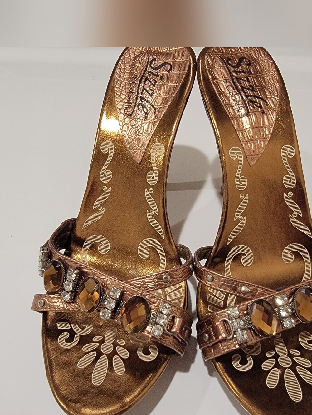 Sizzle By Colorifics, Metallic Bronze Womens High Heel Sandals